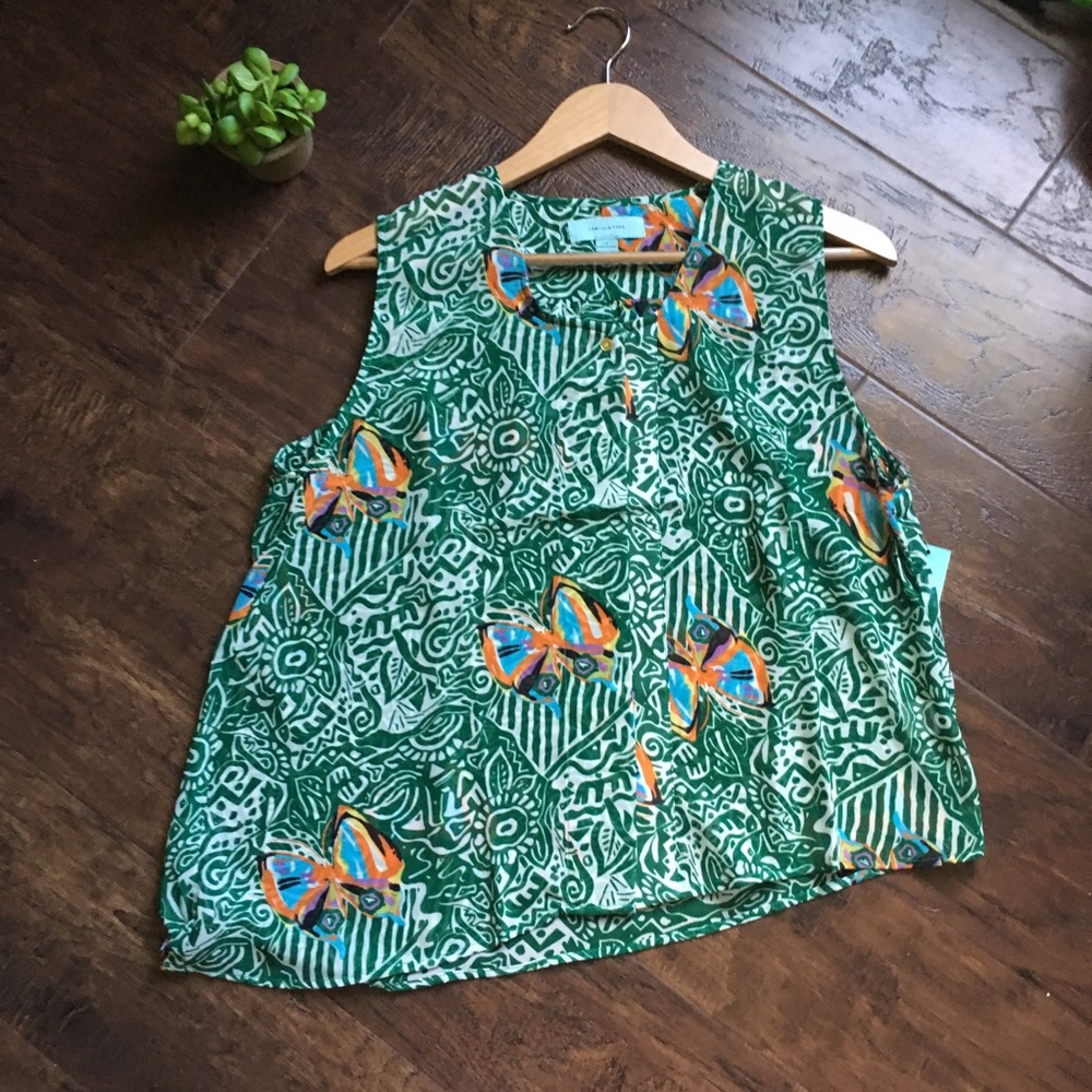 Camilla Tree NEW Asymmetrical Patterned Butterfly Sheer Button Down Abstract - Picture 3 of 7